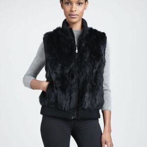 Faux fur acrylic sweater vest with front zipper